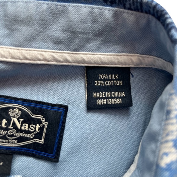 Nat Nast Men SS Button Shirt 70% Silk 30% Cotton Blue White Geometric L - Picture 9 of 11